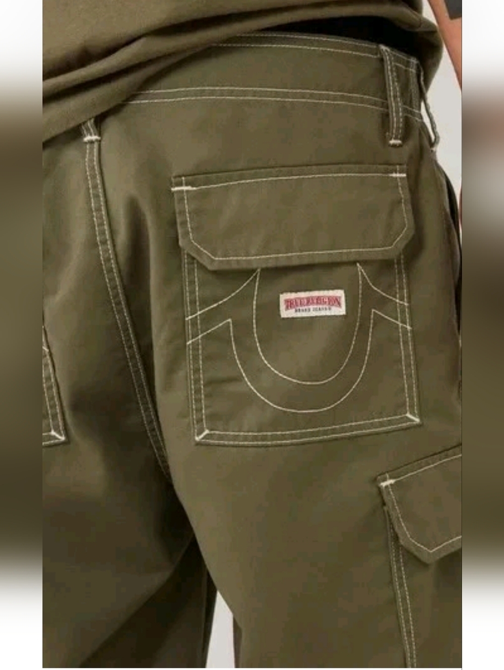 True Religion Ripstop Cargo Pants Kalamata Green White Stitch Men Sz 36